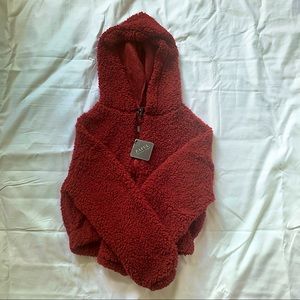 NWT Cropped Zaful Fluffy Full-zip Hoodie - Red
